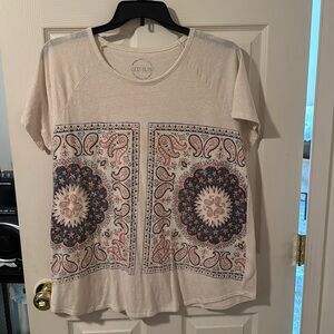 Top polyester navy orange and beige